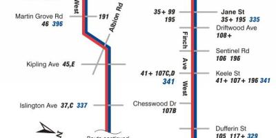 Mapa TTC 36 Finch Západ autobusová zastávka Toronto