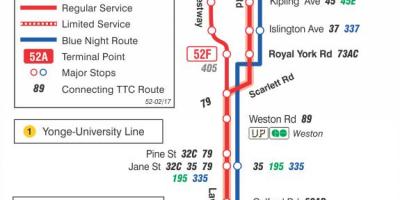 Mapa TTC 52 Lawrence Západ autobusová zastávka Toronto
