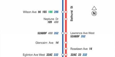 Mapa TTC 7 Bathurst autobusová zastávka Toronto