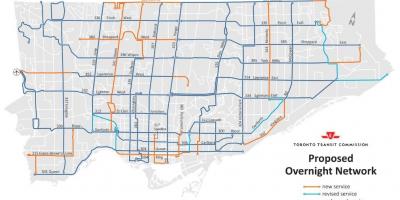 Mapa TTC cez noc siete Toronto