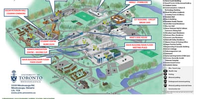 Mapa university of Toronto Mississauga areáli stravovacie služby