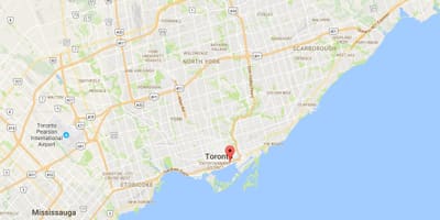 Mapa Východnej Bayfront okres Toronto