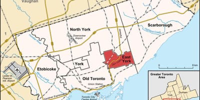Mapa Východnej York Toronto