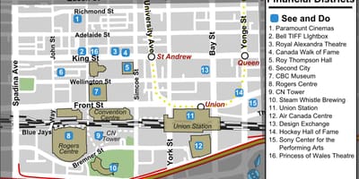 Mapa Zábavy a finančné okresov Toronto