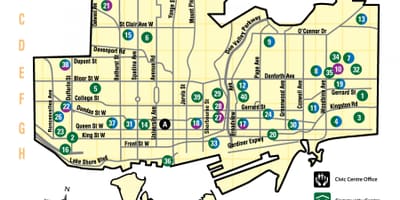Mapa zariadení rekreácie Toronto